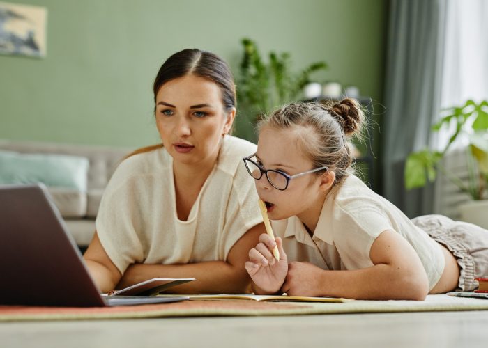 Mom and Daughter Studying